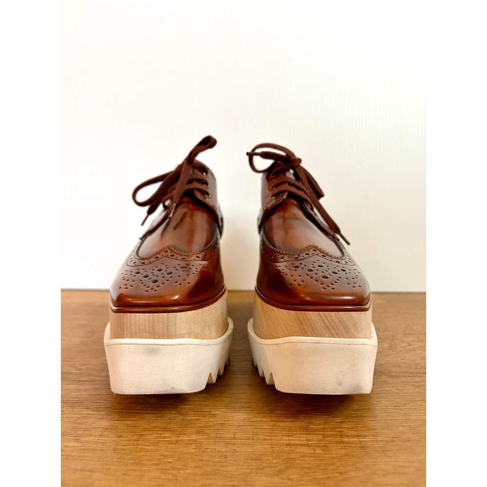Stella McCartney Elyse Size 39 8.5 Cognac Brown Cutout Platform Brogue Oxfords - Picture 3 of 5